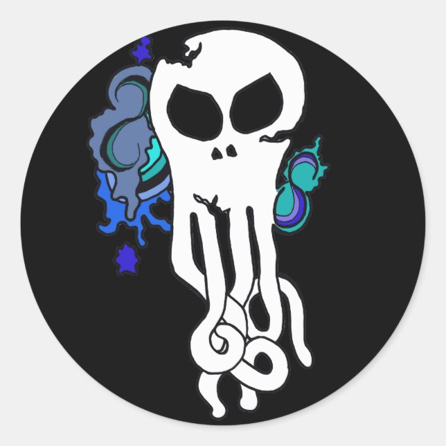 Pegatina Redonda Octo skull blue (Anverso)