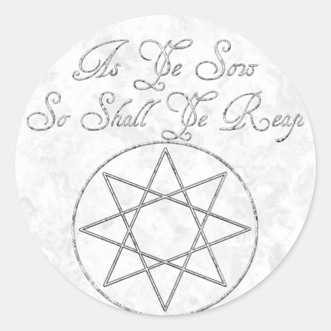 Pegatina Redonda Octograma, Mientras Sembras, También Lo Harás. (Anverso)