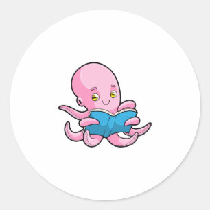 Pegatina Redonda Octopus al leer un libro
