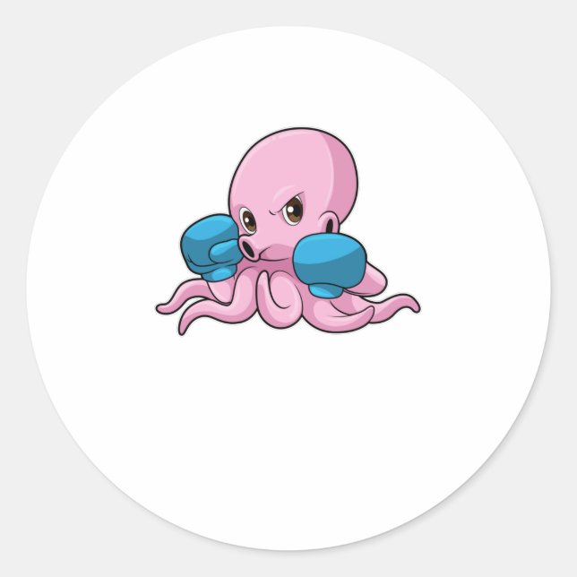 Pegatina Redonda Octopus as Boxer with Boxing gloves (Anverso)