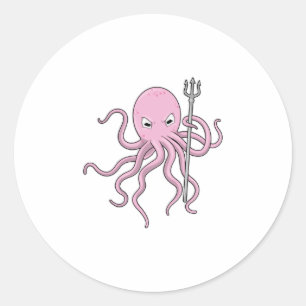 Pegatina Redonda Octopus as Wizard con Trident