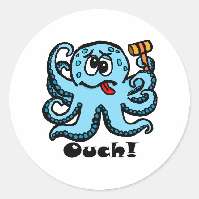 Pegatina Redonda Octopus bonk, ouch (Anverso)
