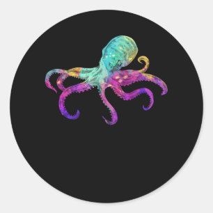 Pegatina Redonda Octopus Colorful Kraken Sea Animal Art