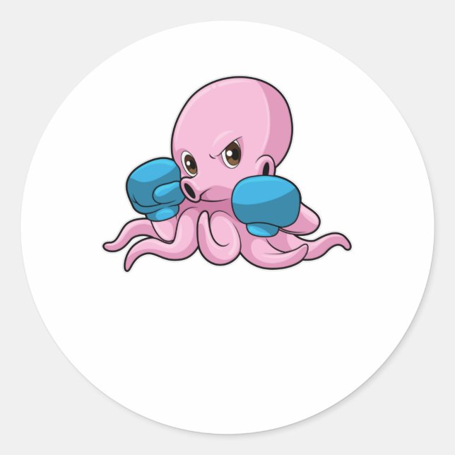 Pegatina Redonda Octopus como boxeador con guantes de boxeo (Anverso)