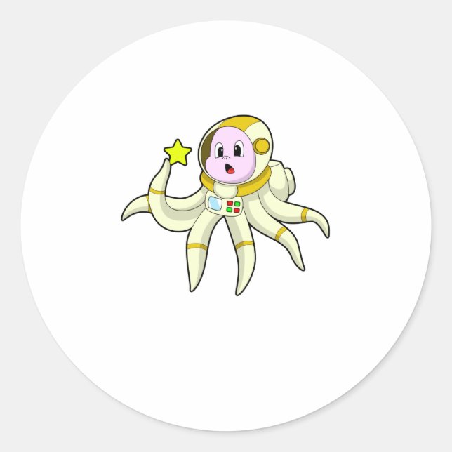 Pegatina Redonda Octopus como buceador con estrella (Anverso)