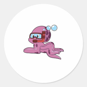 Pegatina Redonda Octopus como buceador con Snorkel