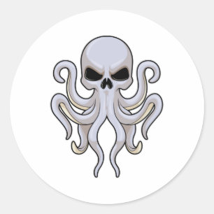 Pegatina Redonda Octopus con 8 brazos y cráneo