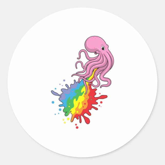 Pegatina Redonda Octopus con arcoiris (Anverso)