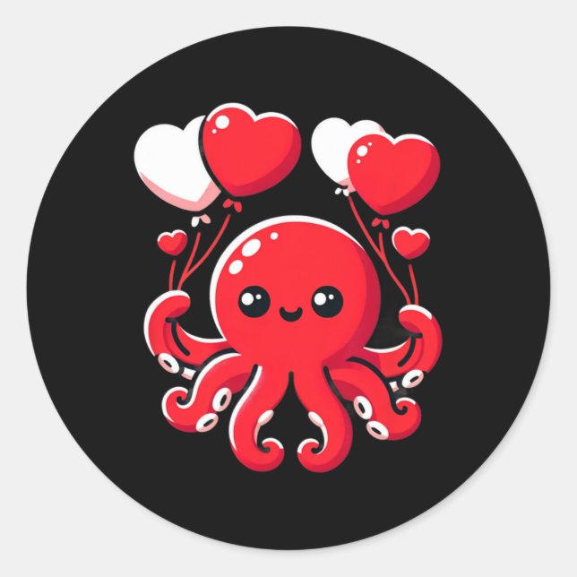Pegatina Redonda Octopus con el corazón Bylloons Adorable Valentine (Anverso)