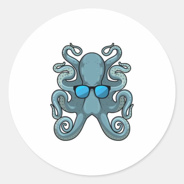 Pegatina Redonda Octopus con gafas de sol (Anverso)