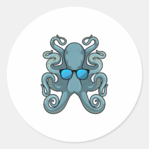 Pegatina Redonda Octopus con gafas de sol