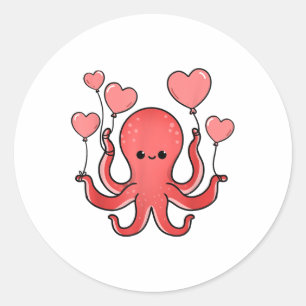 Pegatina Redonda Octopus con globos cardíacos pulpo Día de San Vale