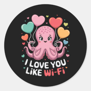Pegatina Redonda Octopus Con Globos De Corazón Te Amo Como Wi-Fi