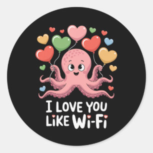 Pegatina Redonda Octopus Con Globos De Corazón Te Amo Como Wi-Fi