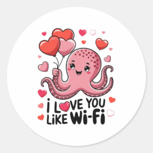 Pegatina Redonda Octopus Con Globos De Corazón Te Amo Como Wi-Fi