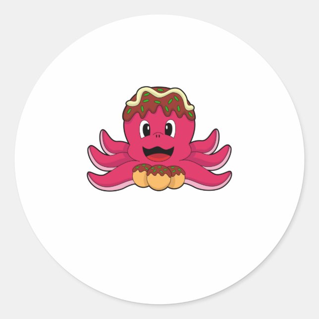 Pegatina Redonda Octopus con pastel (Anverso)