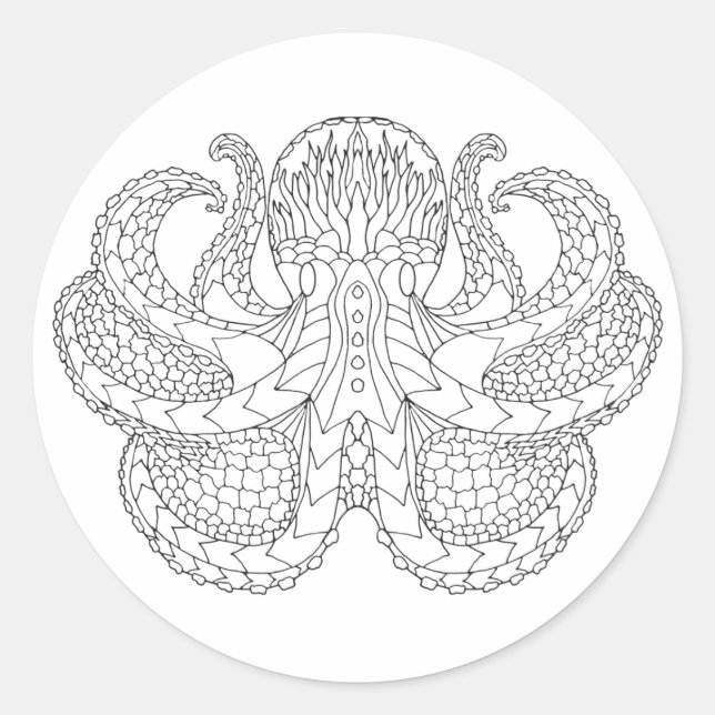 Pegatina Redonda Octopus con patrones étnicos (Anverso)