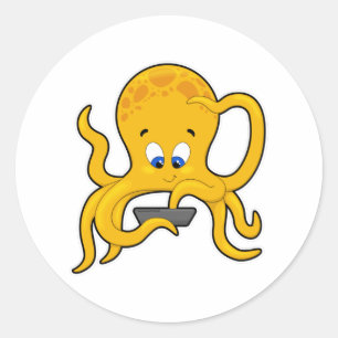 Pegatina Redonda Octopus con portátil