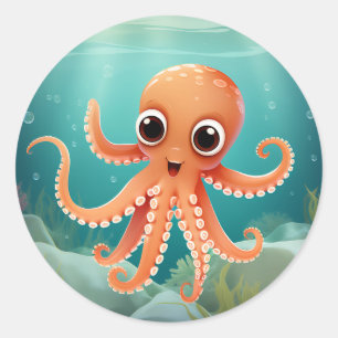 Pegatina Redonda Octopus de bebé lindo