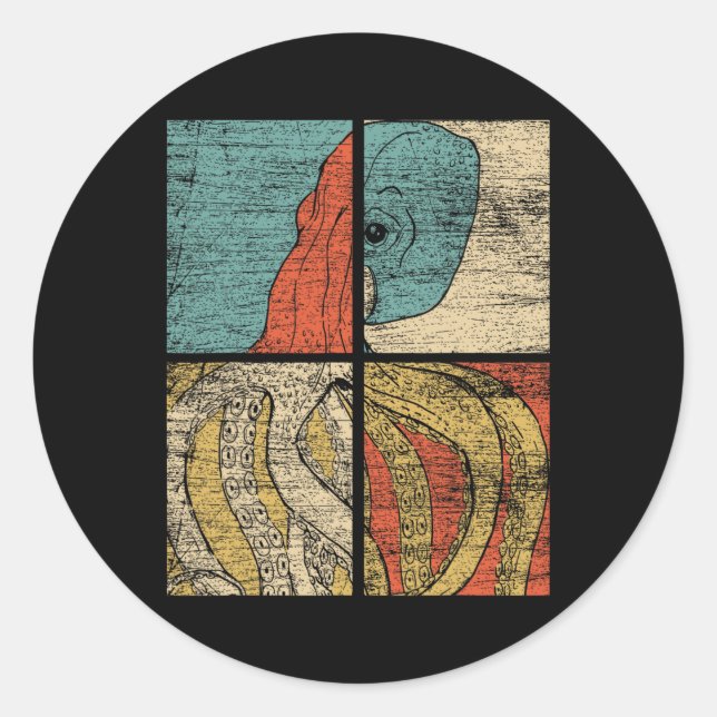 Pegatina Redonda Octopus de Pop Art Squid (Anverso)