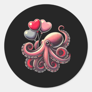 Pegatina Redonda Octopus día de San Valentín con pulpo de cicloons