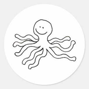 Pegatina Redonda Octopus - dibujo de línea divertida diseño del log
