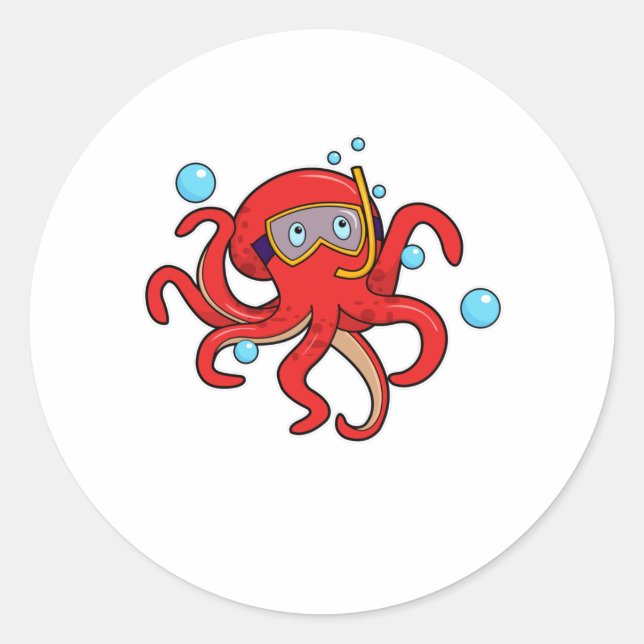 Pegatina Redonda Octopus en buceo con gafas de natación (Anverso)