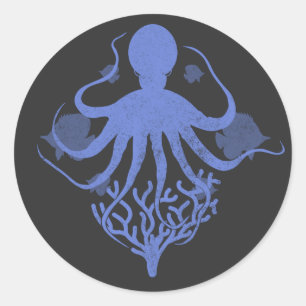 Pegatina Redonda Octopus (fondo oscuro)