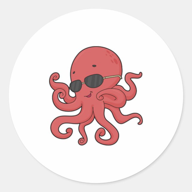 Pegatina Redonda Octopus Gafas de sol (Anverso)