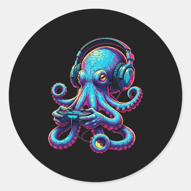 Pegatina Redonda Octopus Gaming Animal Video Games Funny Octopus  (Anverso)