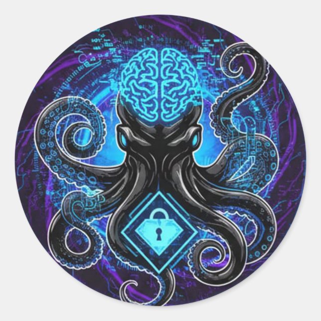 Pegatina Redonda Octopus Hacker Sticker (Anverso)