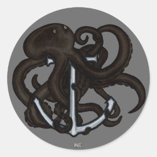 Pegatina Redonda Octopus negro sobre ancla
