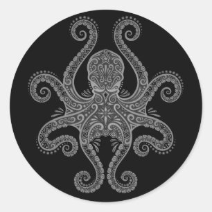 Pegatina Redonda Octopus oscuro intrincado