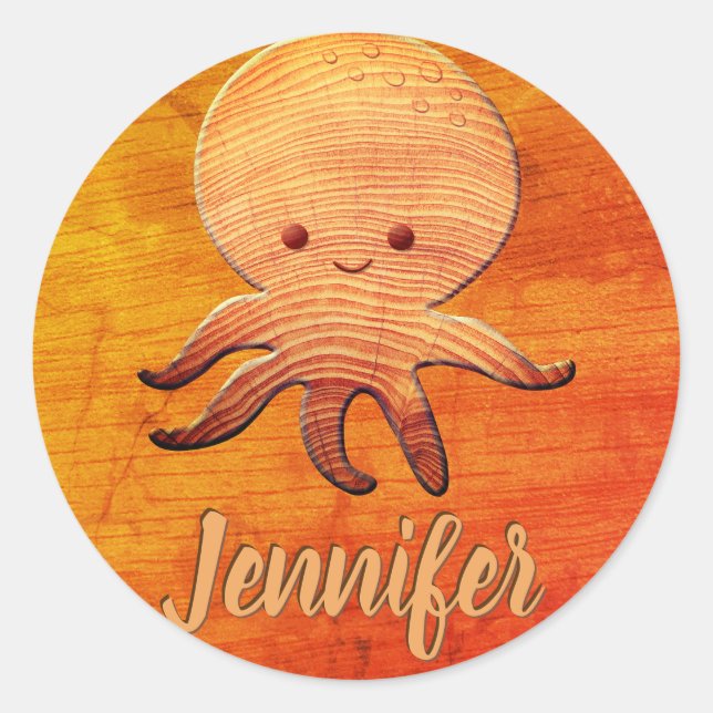 Pegatina Redonda Octopus Personalizado Cuidadoso Con Impresión De M (Anverso)