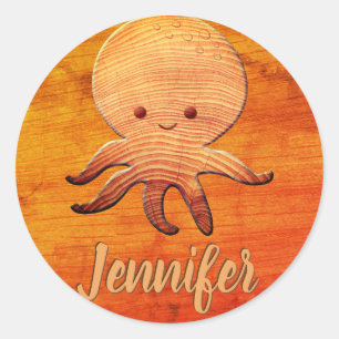 Pegatina Redonda Octopus Personalizado Cuidadoso Con Impresión De M