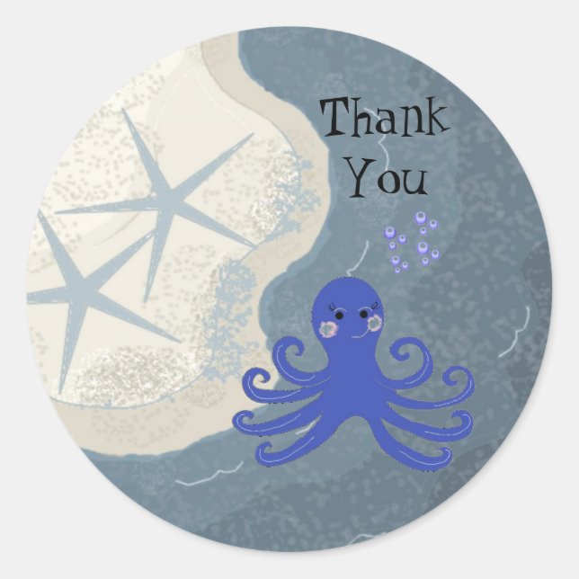 Pegatina Redonda Octopus personalizado Gracias (Anverso)