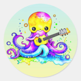 Pegatina Redonda Octopus personalizado tocando la guitarra