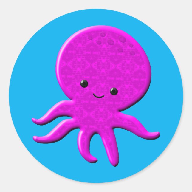 Pegatina Redonda Octopus rosado (Anverso)