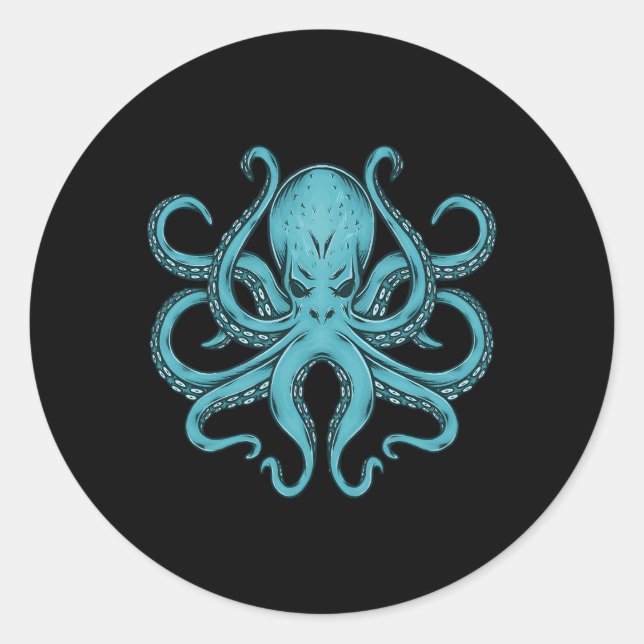Pegatina Redonda Octopus Studs Kraken Ocean Blue Octopus (Anverso)