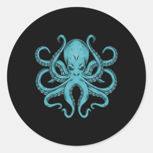 Pegatina Redonda Octopus Studs Kraken Ocean Blue Octopus