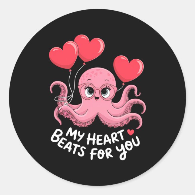 Pegatina Redonda Octopus With Heart Lloons My Heart Beats For You V (Anverso)