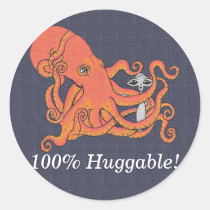 Pegatina Redonda Octopus y amigo extranjero 100% hugable