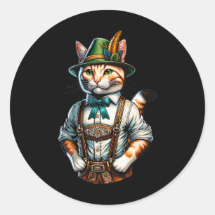 Pegatina Redonda Octubre Fiesta Cat Funny German Bavarian Lederhose