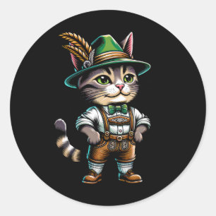 Pegatina Redonda Octubre Fiesta Cat Funny German Bavarian Lederhose