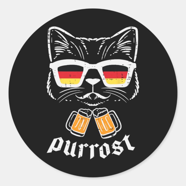 Pegatina Redonda Octubre Fiesta Cat Prost Purrost German Bavarian P (Anverso)