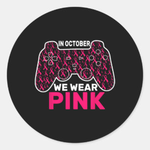 Pegatina Redonda Octubre Se Usa Cáncer De Mama Rosado Jugando A Los