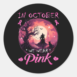 Pegatina Redonda Octubre Usamos Cáncer De Mama De Brujas De Hallowe