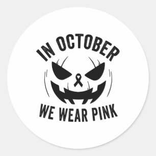 Pegatina Redonda Octubre: Usamos Chaqueta Halloween de Cáncer de Ma