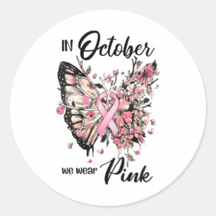 Pegatina Redonda Octubre: Usamos Cinta Rosa Para El Cáncer De Mama