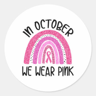 Pegatina Redonda Octubre: Usamos Cinta Rosa Para El Cáncer De Mama